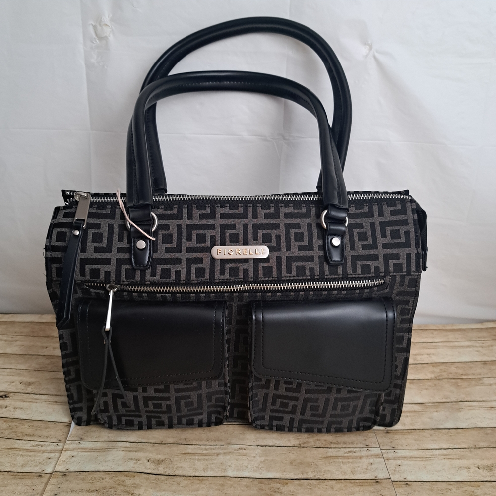 Fiorelli Mia Womens Black Patterned Satchel Bag Handbag